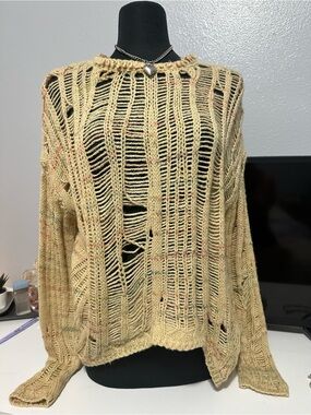 Zara Open-Weave Crewneck Sweater in Pale Yellow with Multicolor Speckle